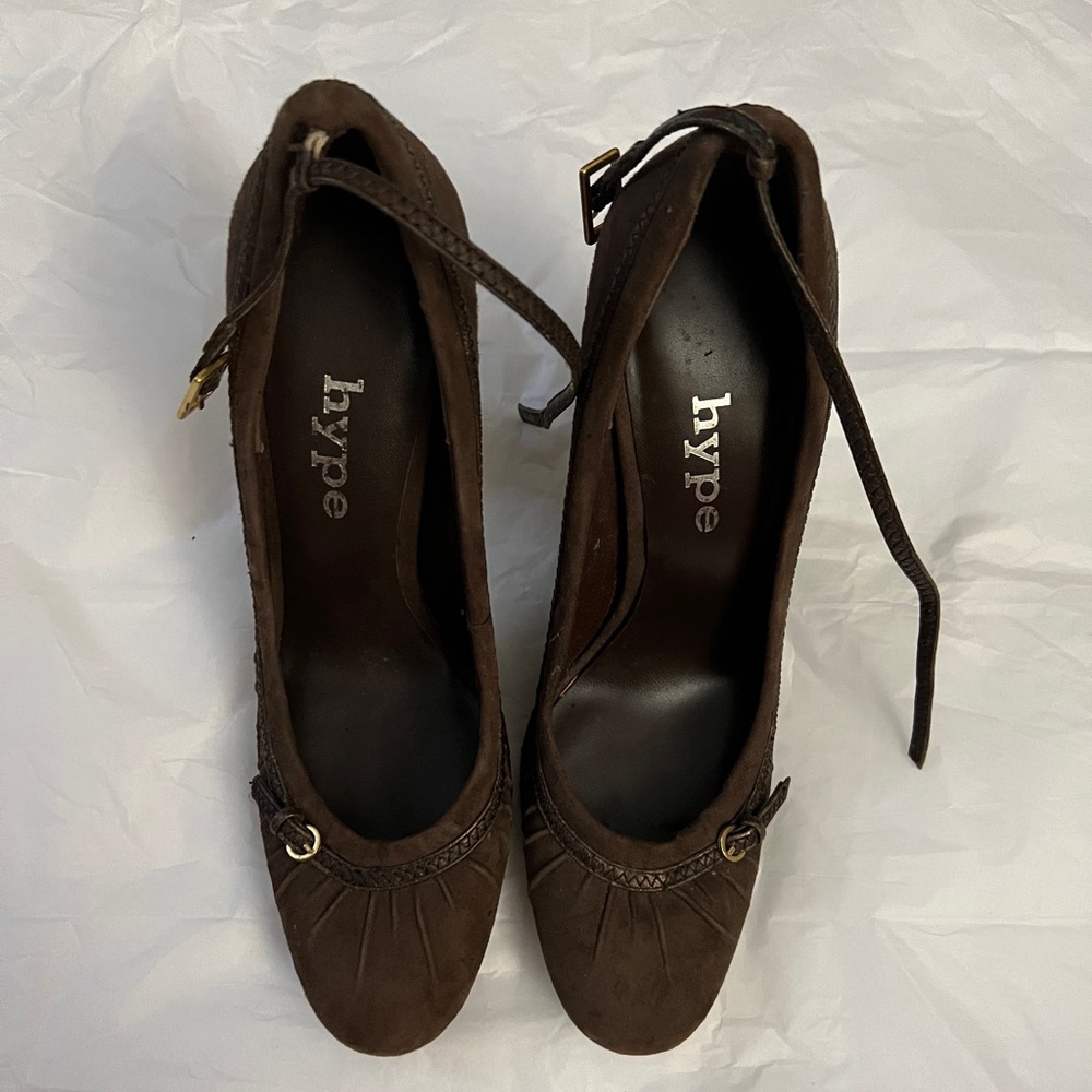 Hype Brown Suede Mary Jane Heels with Ankle Strap (Size 5.5M)
